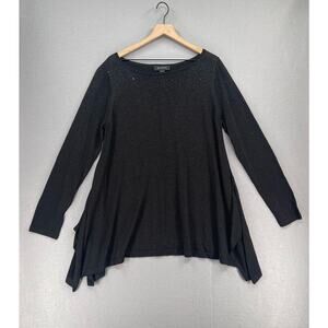 St John Sweater Womens Large Black Knit Studded Shimmer Asymmetrical Hemline